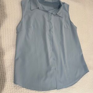 Sleeveless Light Blue Button-Up Blouse